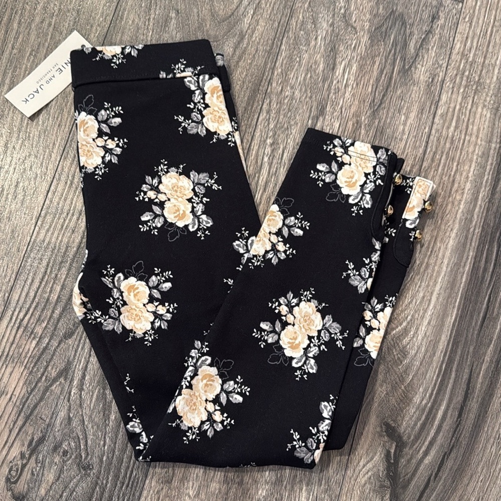 Janie & Jack size 4 girls floral black button cuff ponte pant leggings new